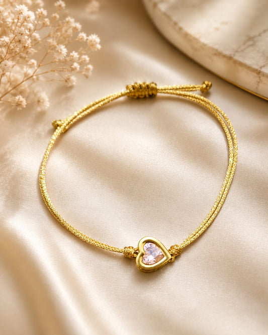Medium Crystal Heart Shaped Pedant Cord Bracelet