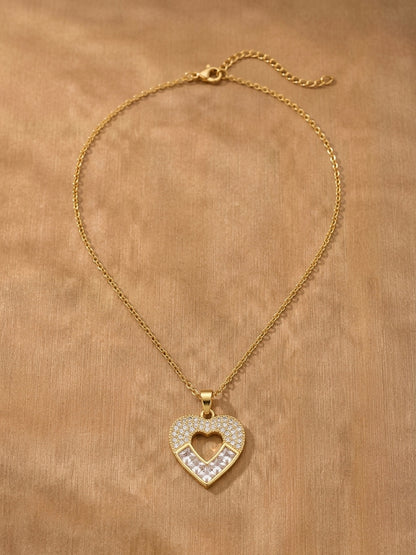 Gold Open Heart Necklace with Princess-Cut Crystals