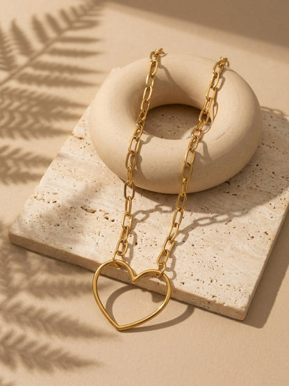 Gold Paperclip with Open Heart Necklace