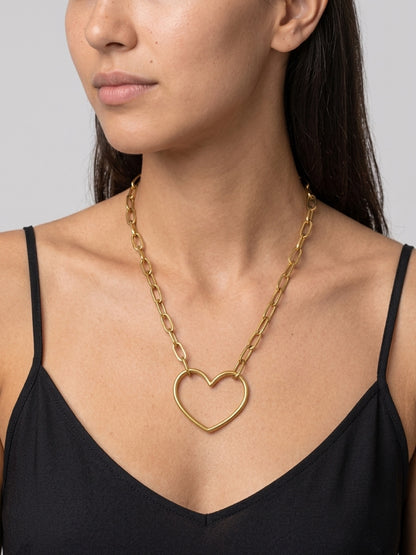 Gold Paperclip with Open Heart Necklace