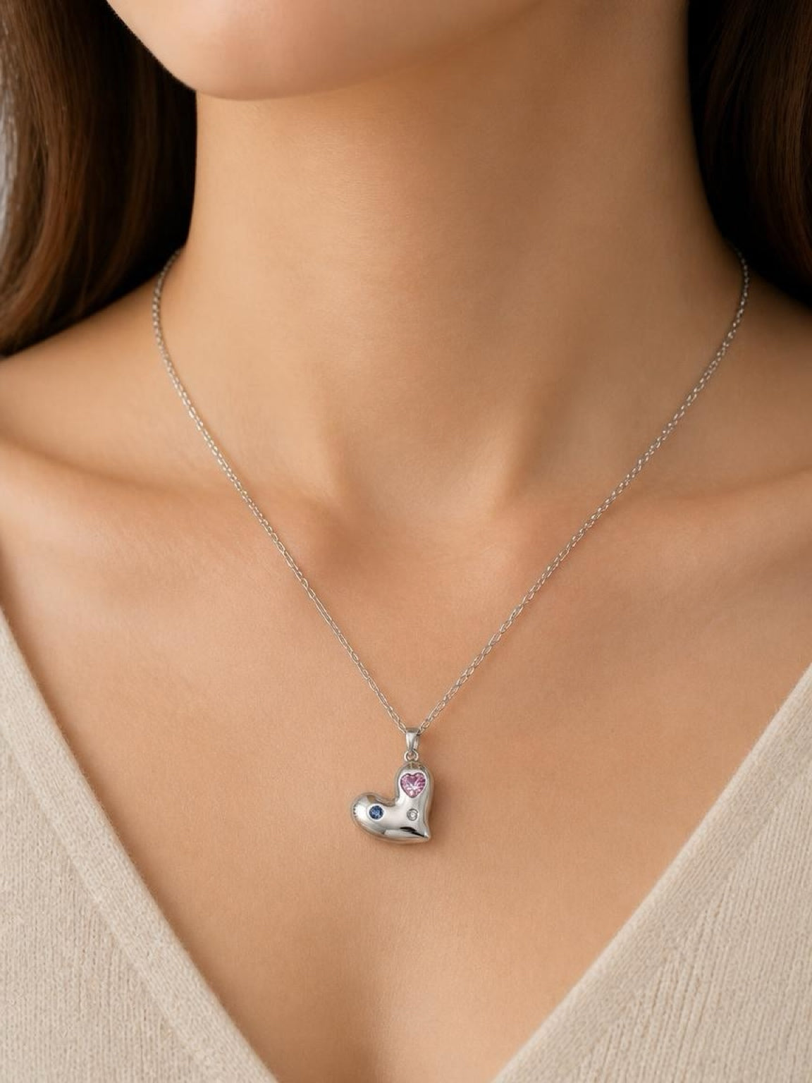 Heart Necklace with Coloured Stones