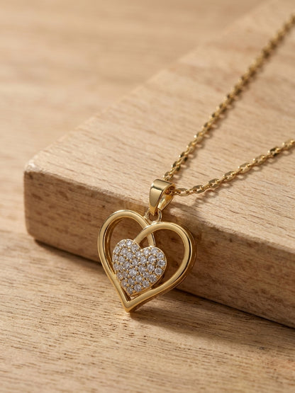 Gold Double Heart Crystal Necklace