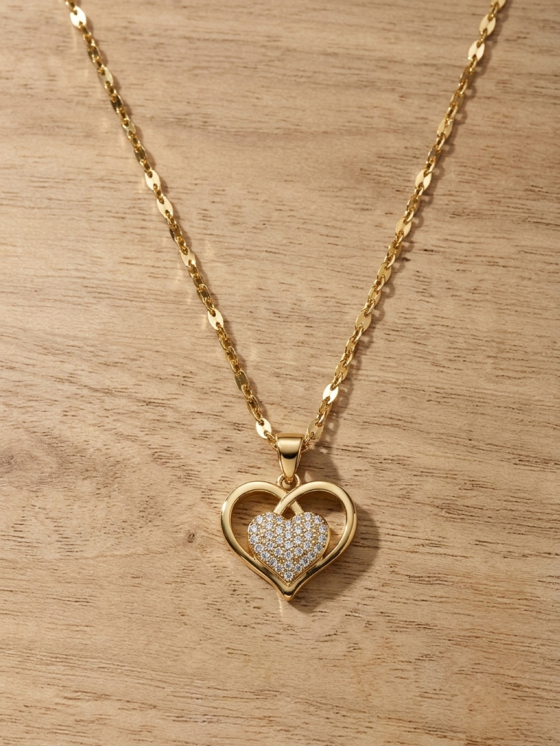 Gold Double Heart Crystal Necklace