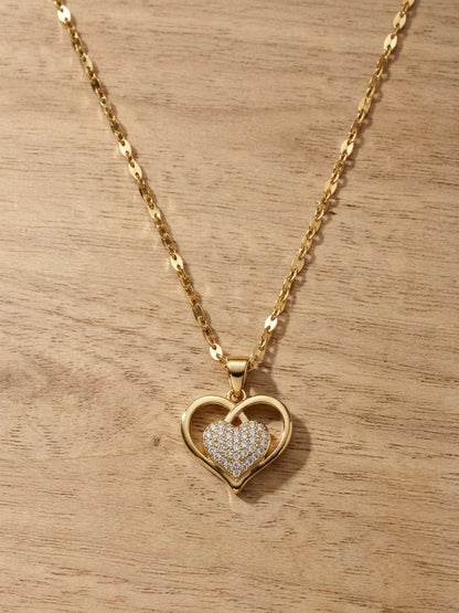 Gold Double Heart Crystal Necklace
