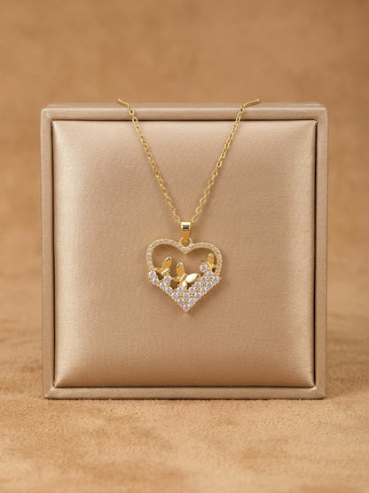 Gold Heart with Butterfly Detail Necklace