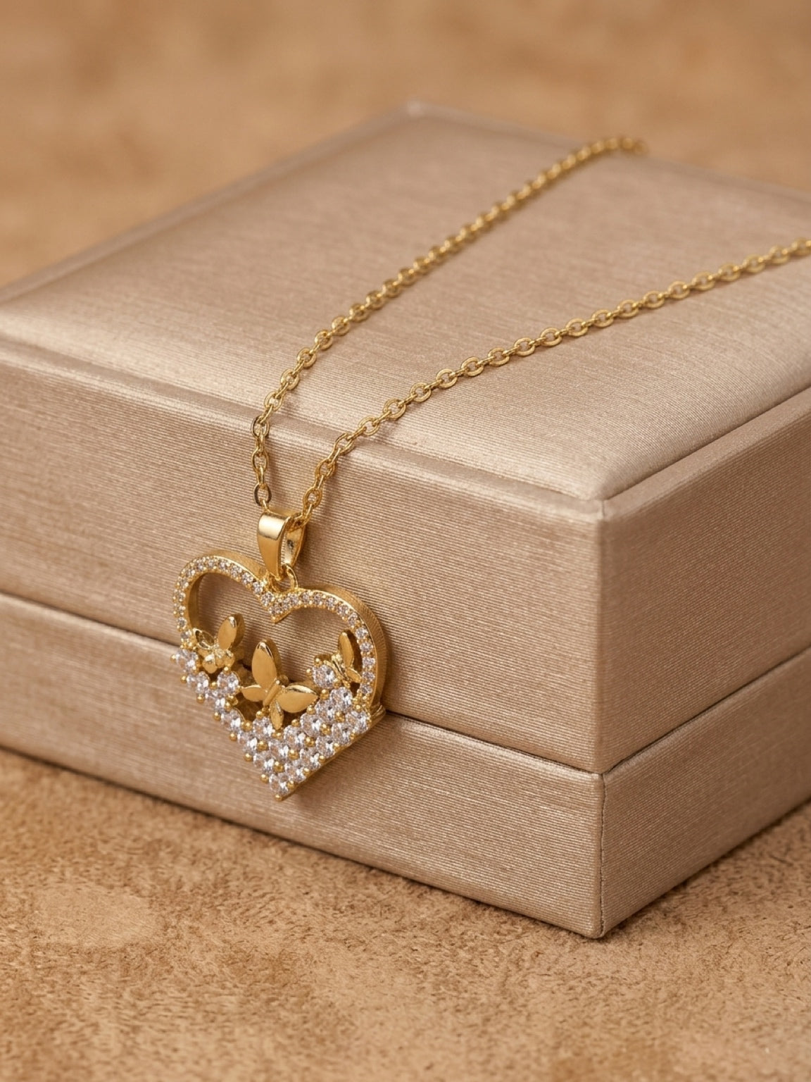 Gold Heart with Butterfly Detail Necklace