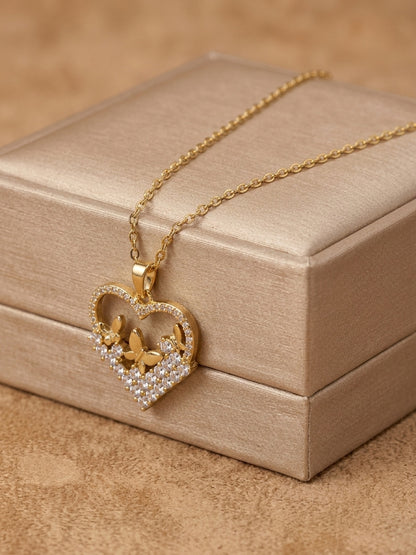 Gold Heart with Butterfly Detail Necklace