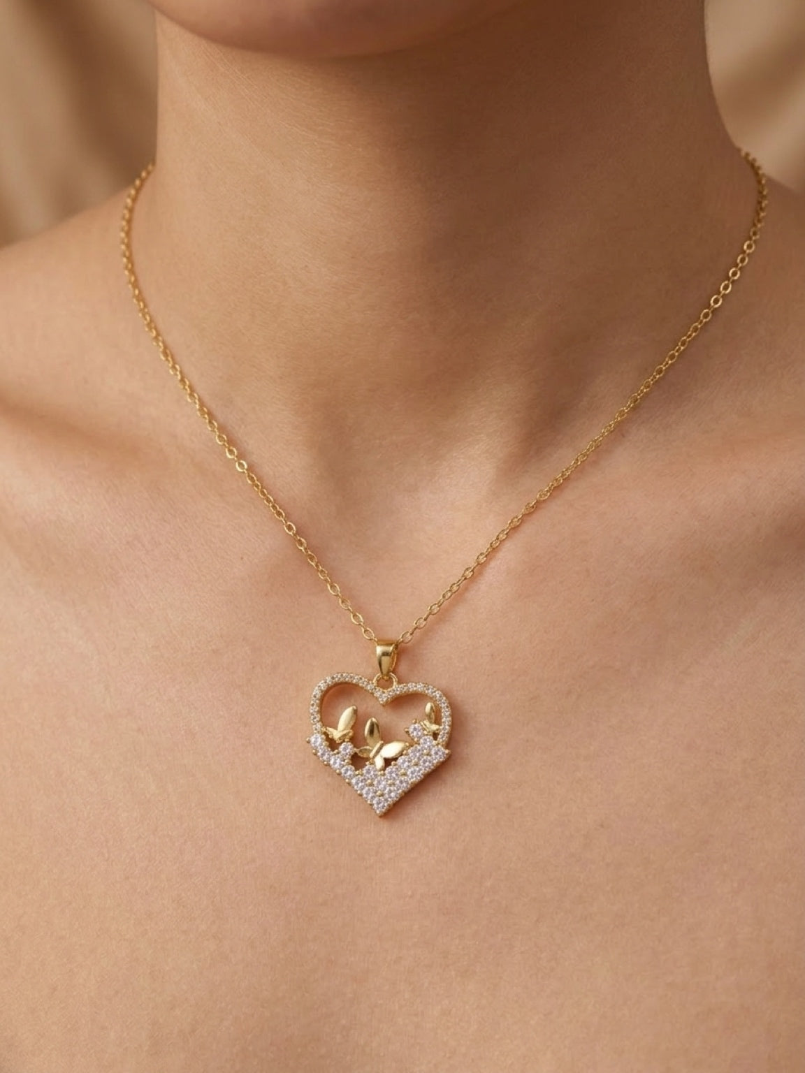 Gold Heart with Butterfly Detail Necklace