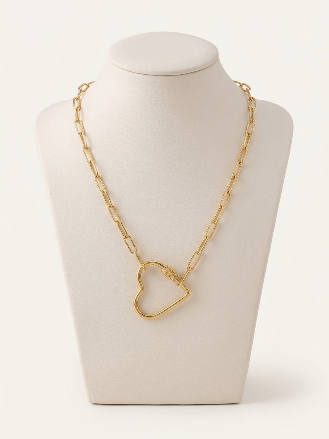 Gold Paperclip with Big Open Heart Necklace