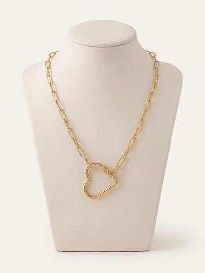 Gold Paperclip with Big Open Heart Necklace