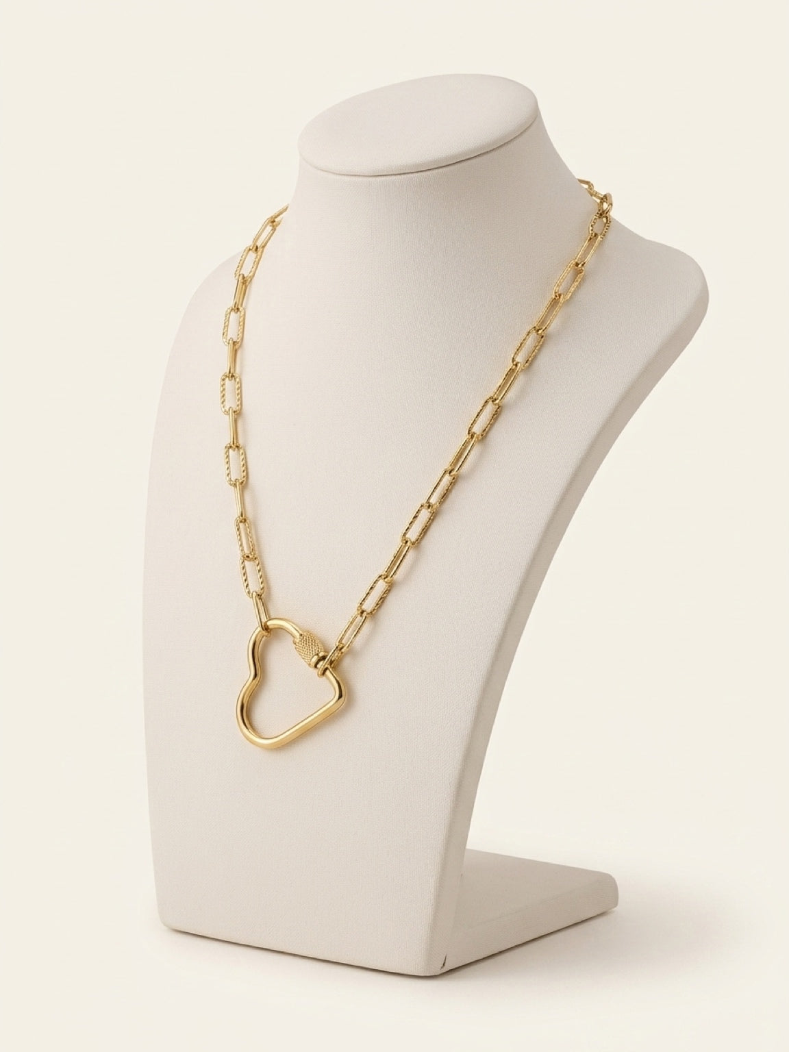 Gold Paperclip with Big Open Heart Necklace