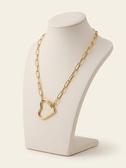Gold Paperclip with Big Open Heart Necklace