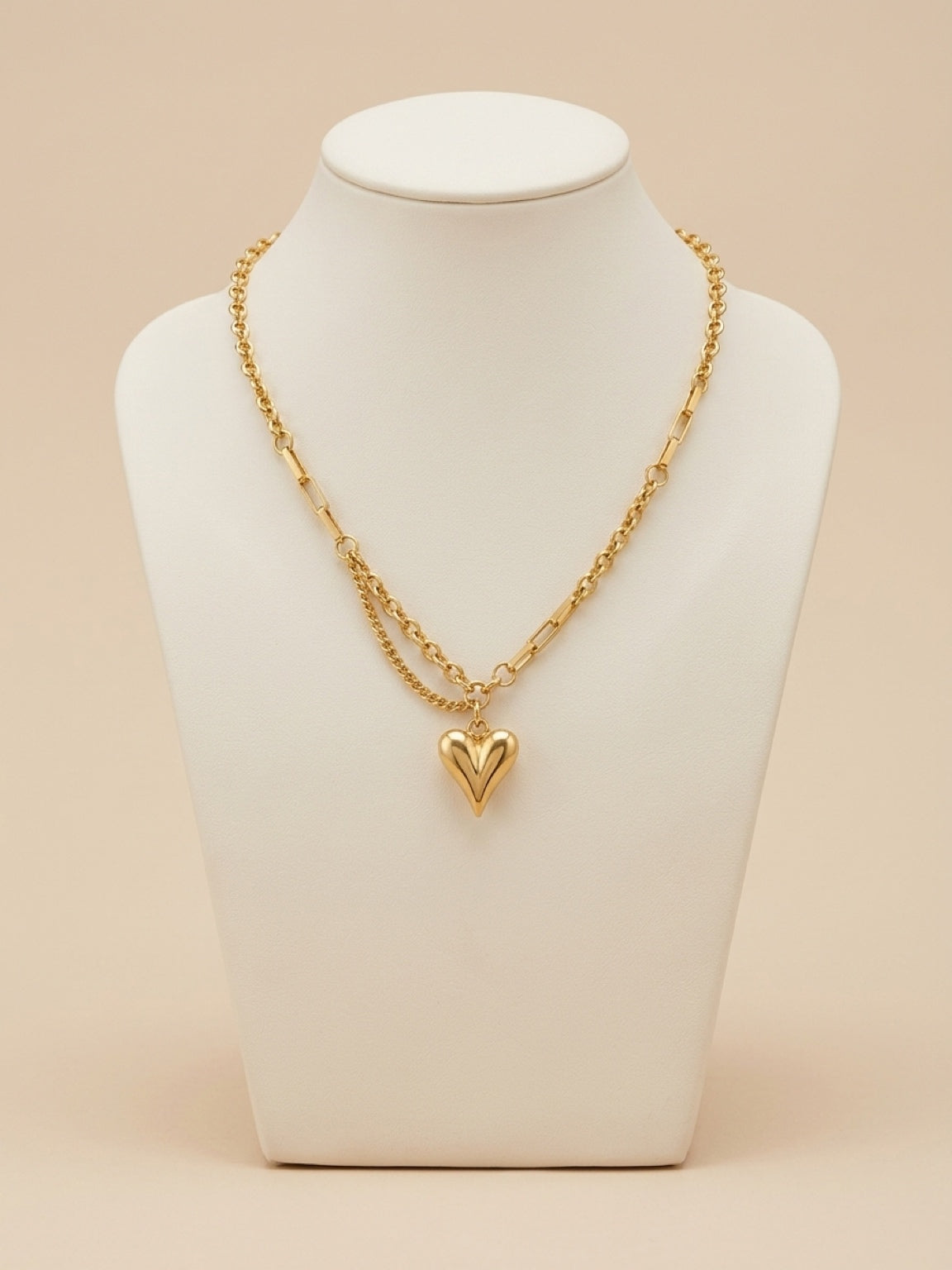 Gold Layered Chain with Puffy Heart Necklace