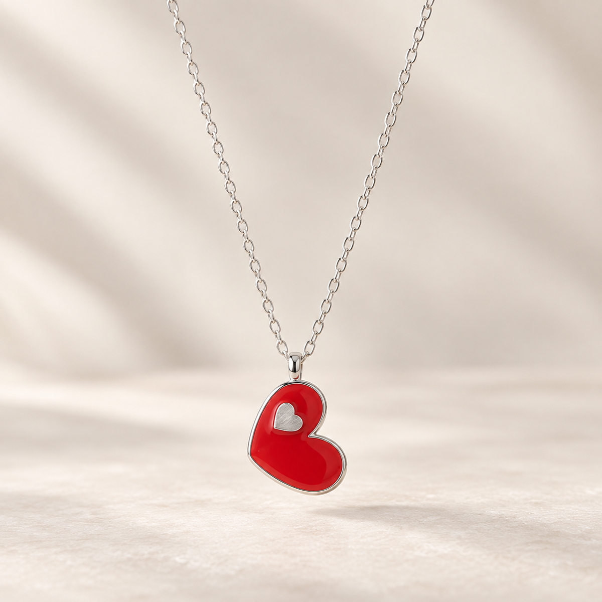 Sideways Heart with Baby Silver Heart Necklace