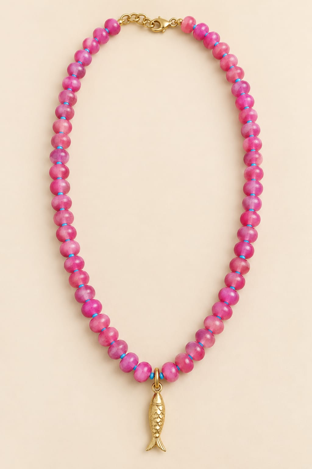Glass Beads with Fish Charm Necklace