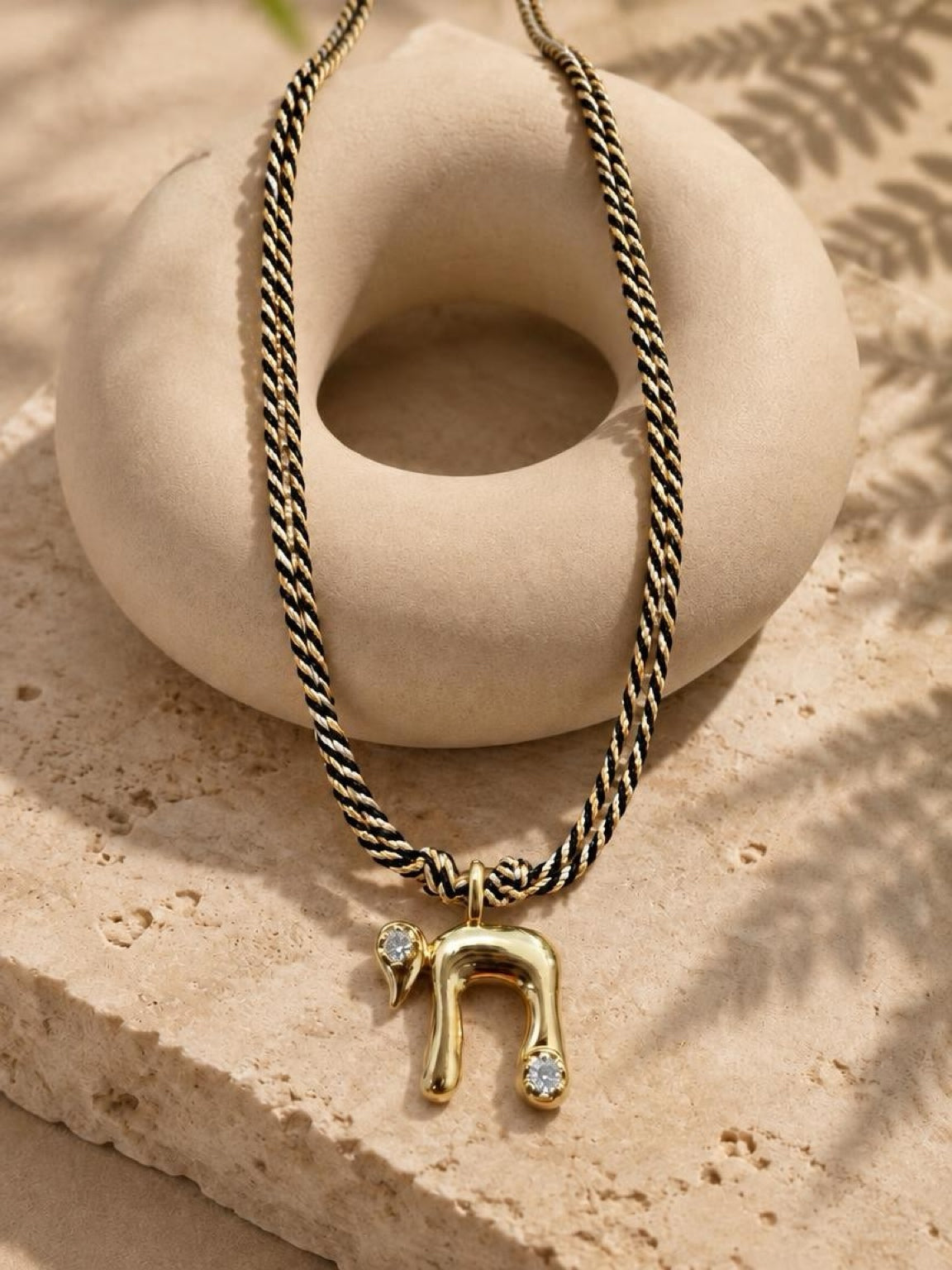 Gold Chai with diamanté on Cord Necklace