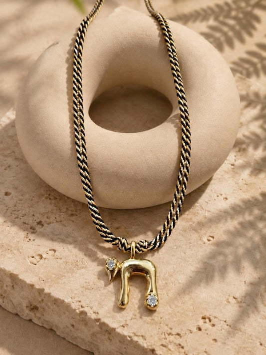 Gold Chai with diamanté on Cord Necklace