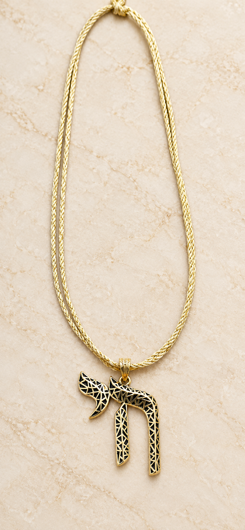 Black and Gold Chai on Gold Cord Necklace