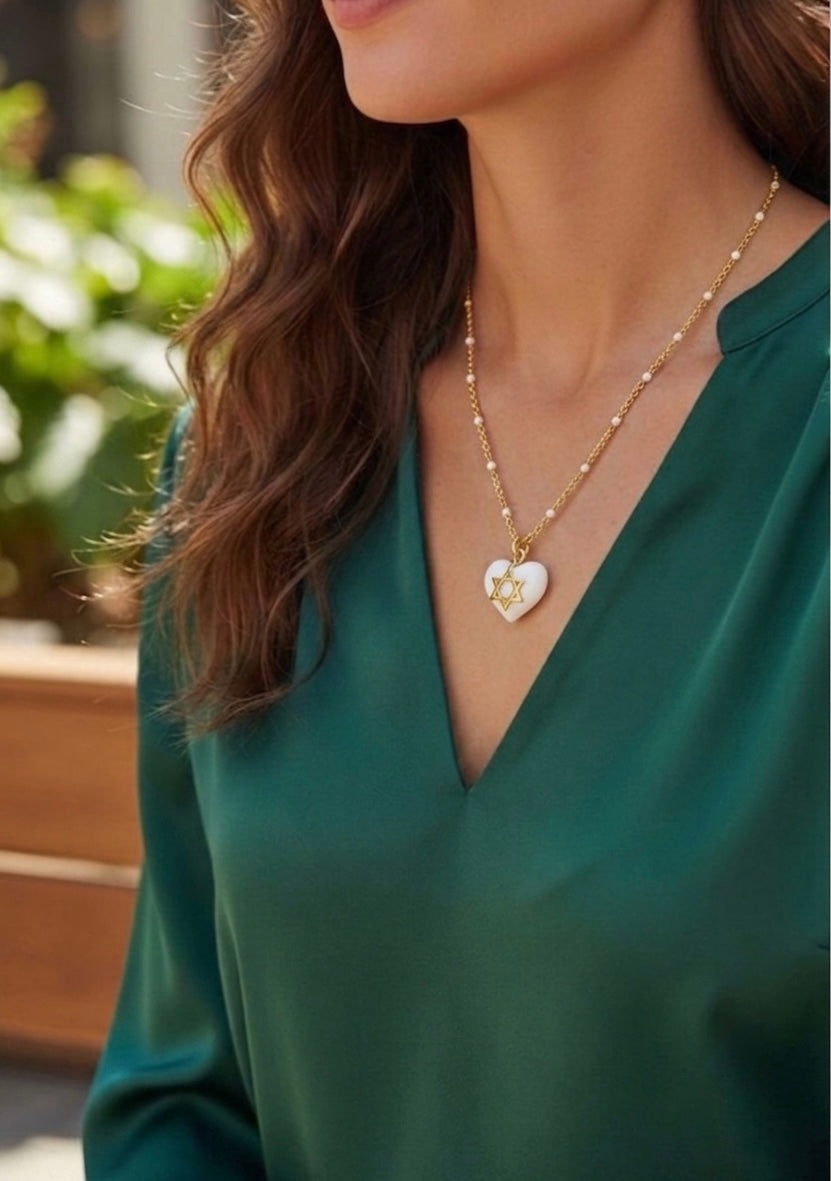 Heart and Magen David gold necklace