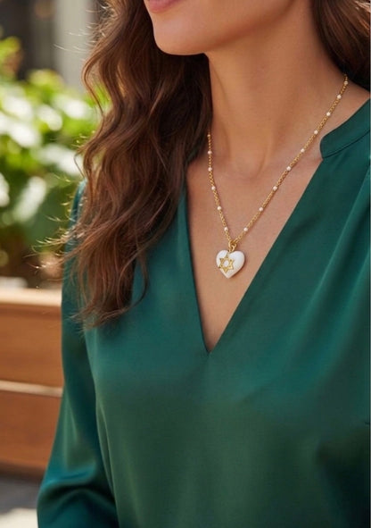 Heart and Magen David gold necklace