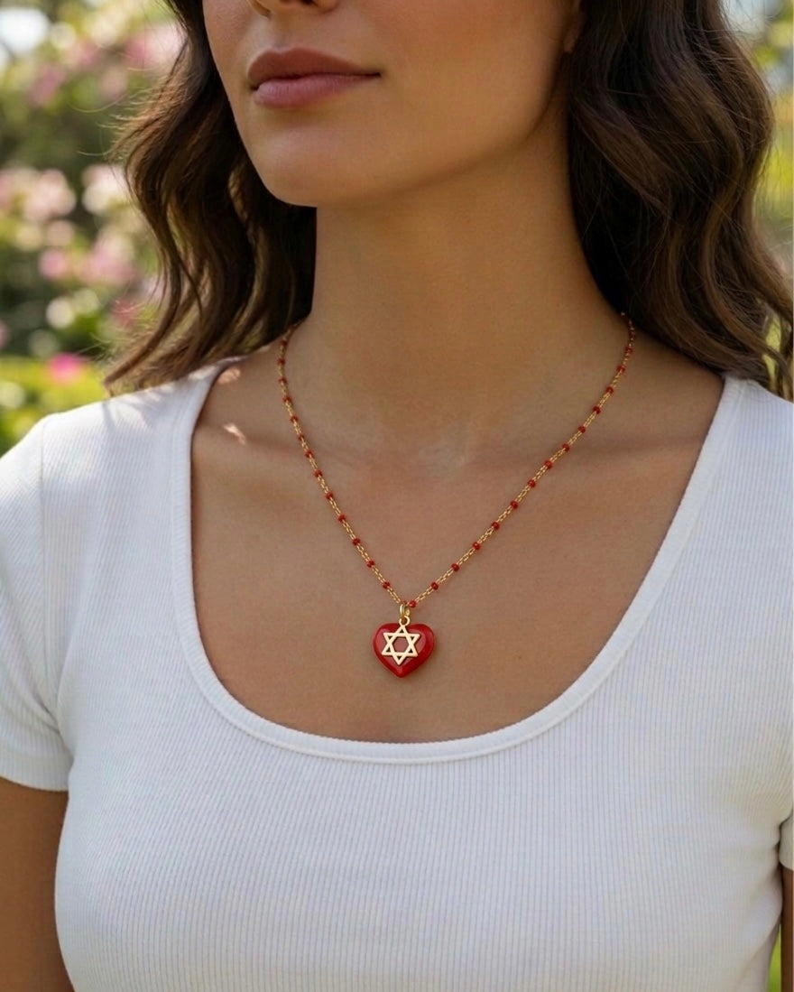 Heart and Magen David gold necklace