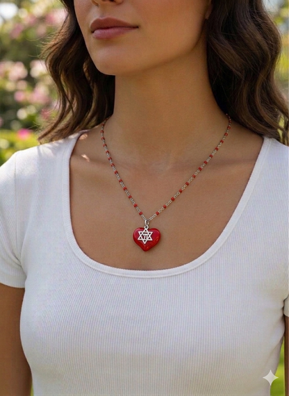 Heart and Chai Magen David silver necklace