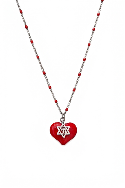 Heart and Chai Magen David silver necklace