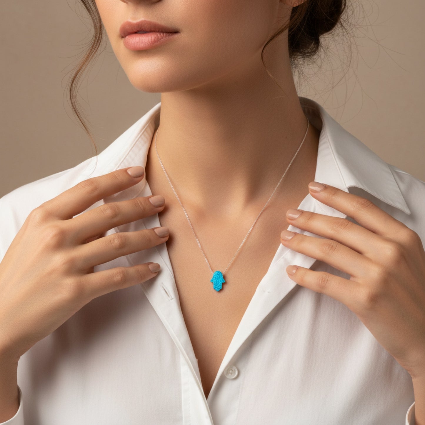 Sterling Silver Opal Chamsa Necklace