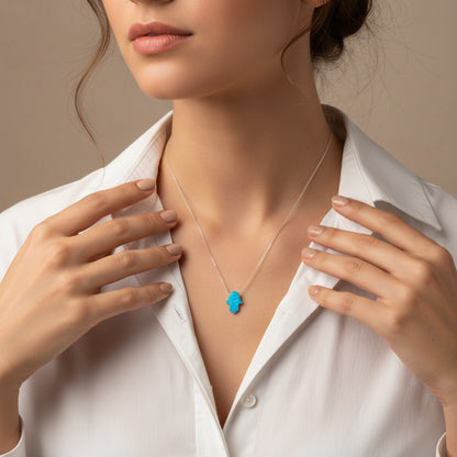 Sterling Silver Opal Chamsa Necklace