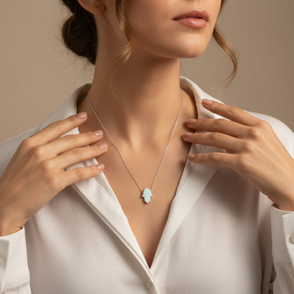 Sterling Silver Opal Chamsa Necklace