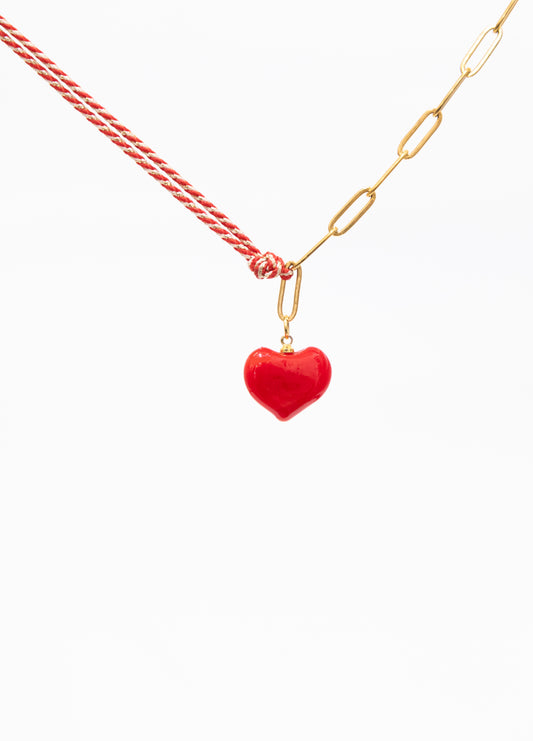 Heart On Half Cord Half Paperclip Chain