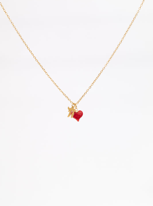 Red Heart and Chai Pendant Necklace