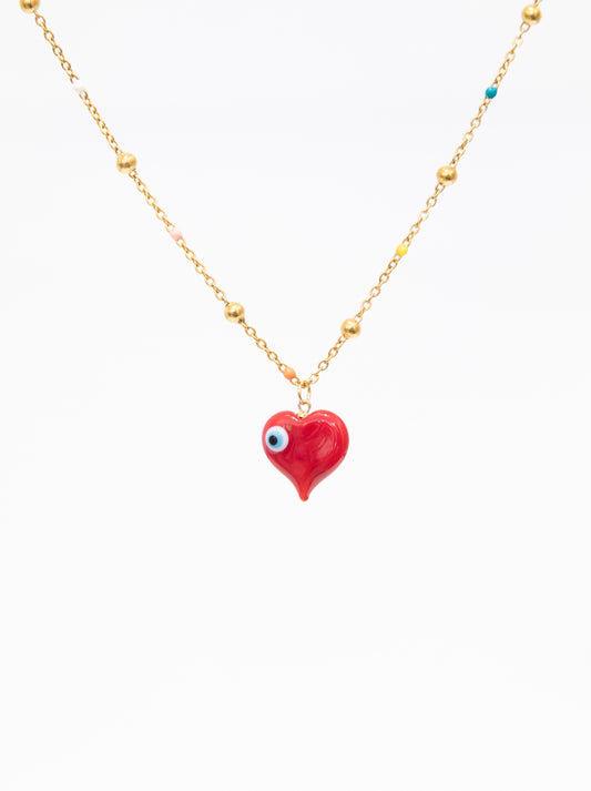 Red Heart and Eye Necklace