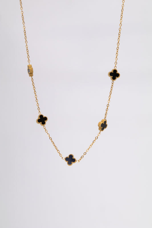 Small Gold and Black Four Leaf Clover Neckalce