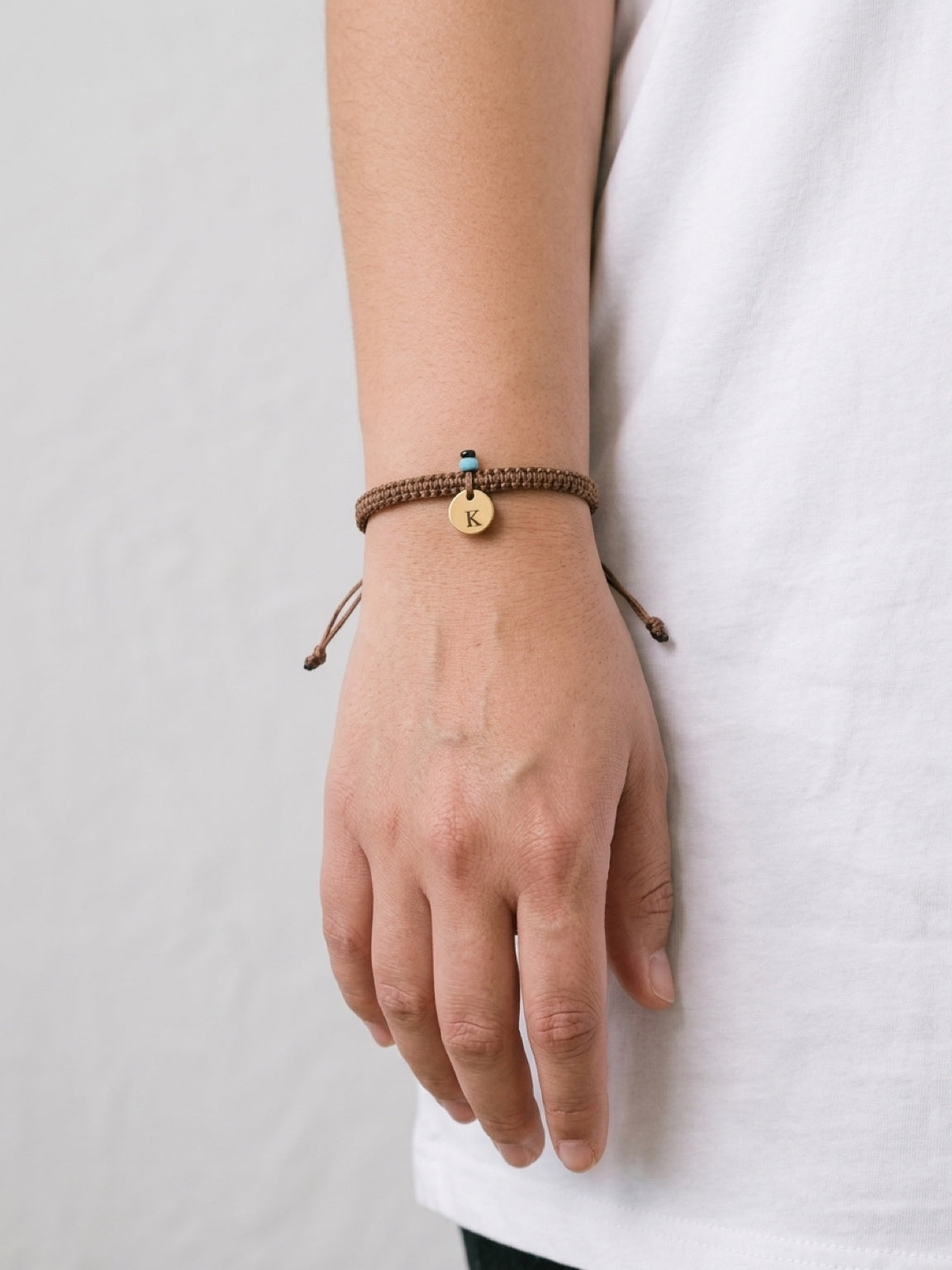 Box cord bracelet with initial