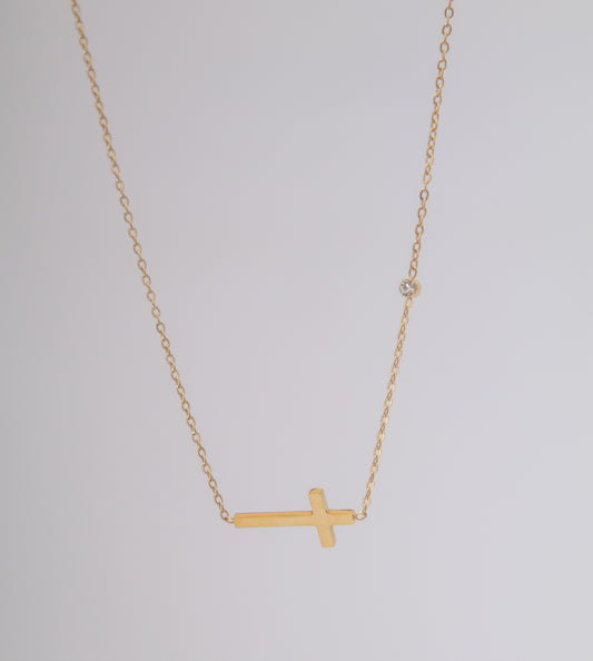 Gold Cross With Stone Necklace