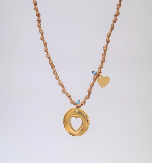 Cut Out Heart And Baby Heart On Cord Necklace