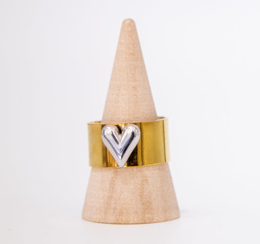 Baby Silver Heart on Gold Ring