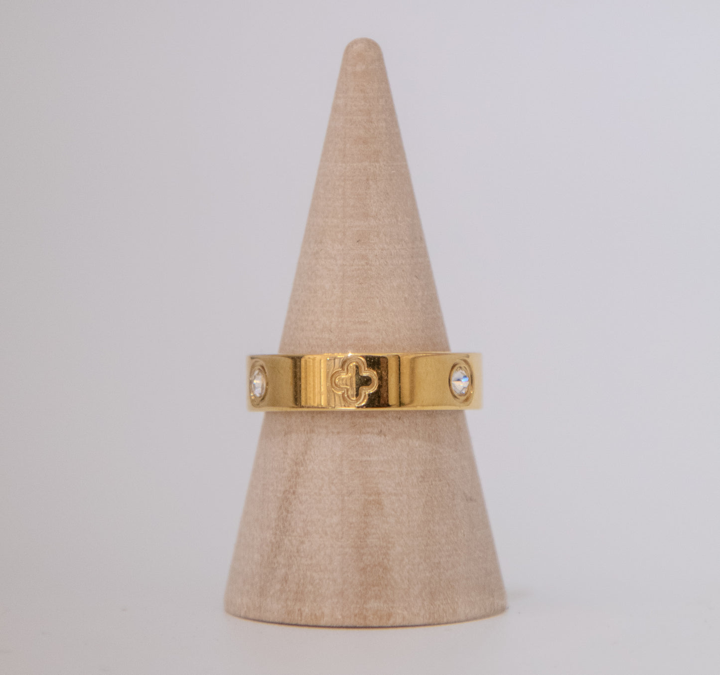 Ring with Stone and Four Leaf Clover