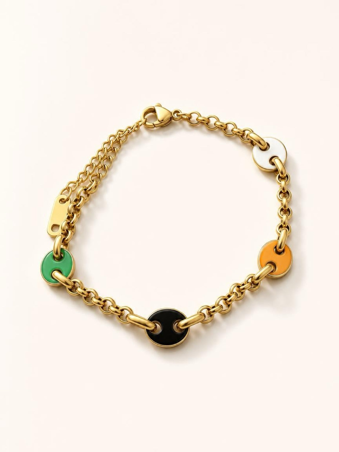 Gold Enamel Station Chain Bracelet