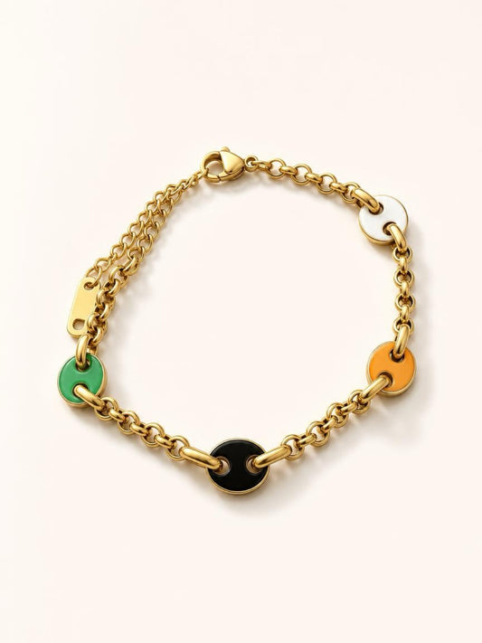 Gold Enamel Station Chain Bracelet