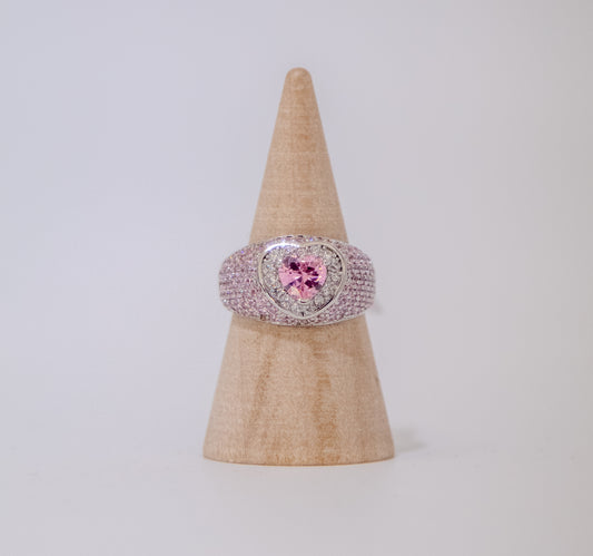Pink and SIiver Heart Ring