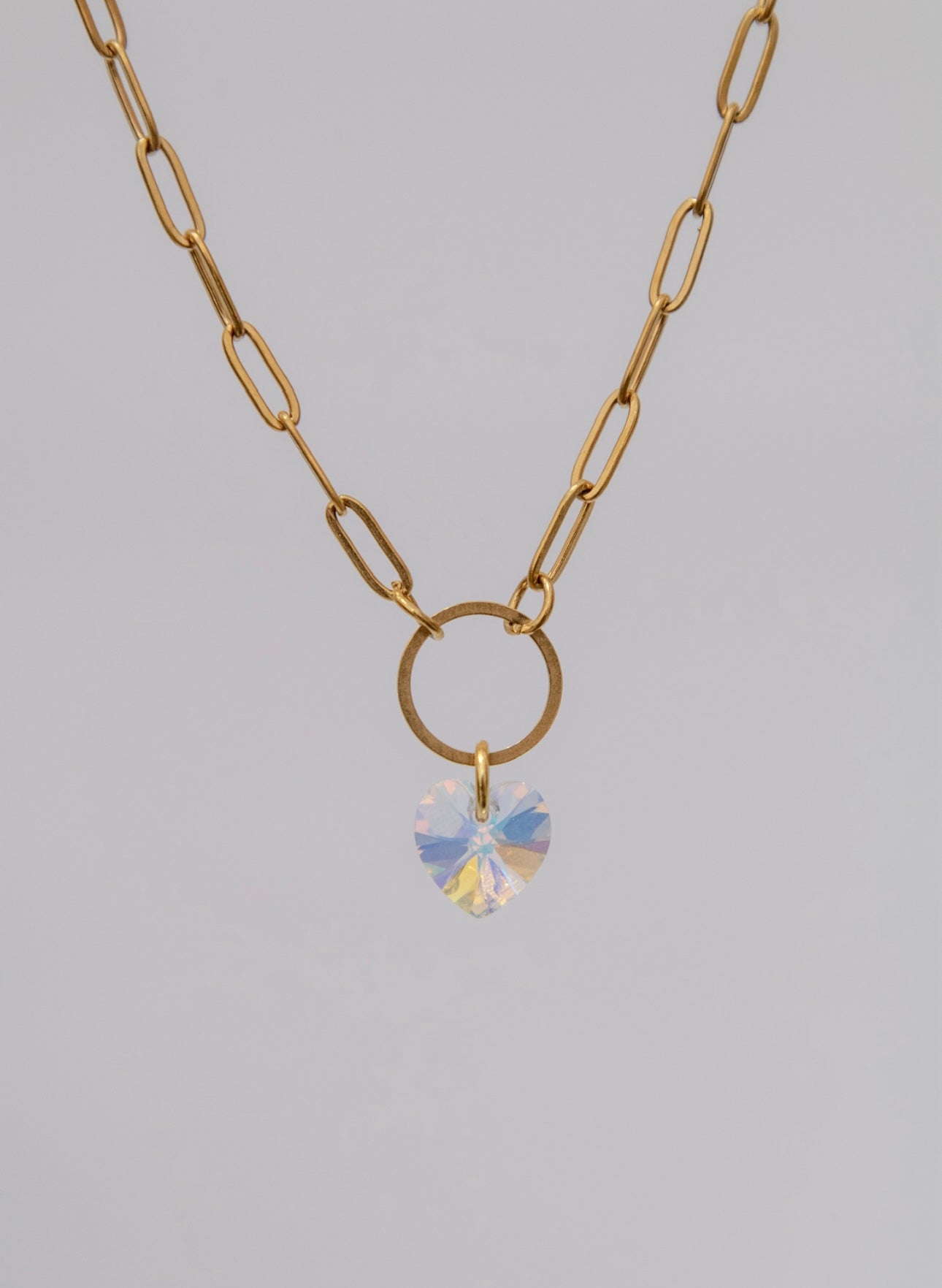 Swarovski Crystal on Gold Paperclip Necklace