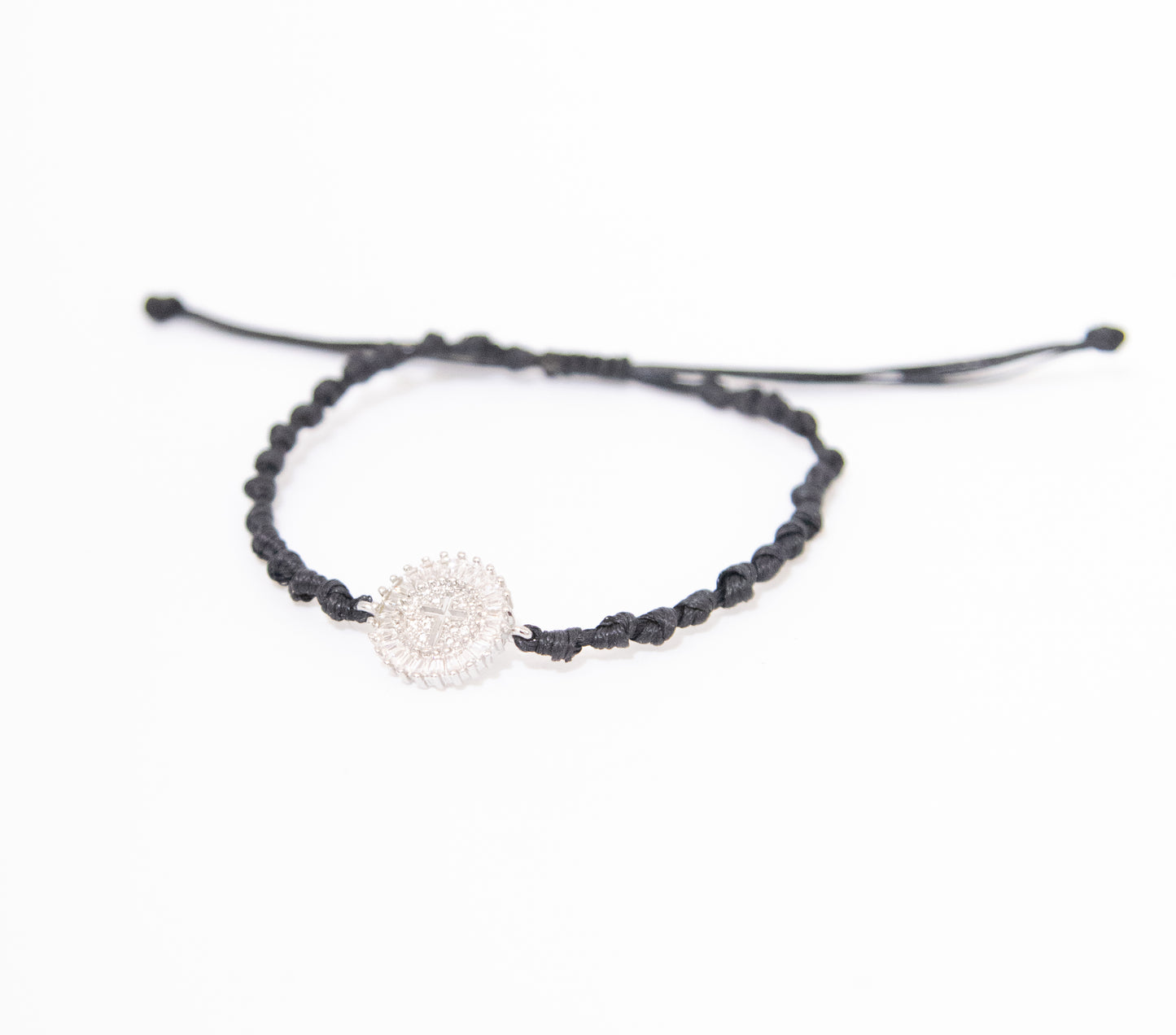 Cubic Cross Pendant on Knotted Cord