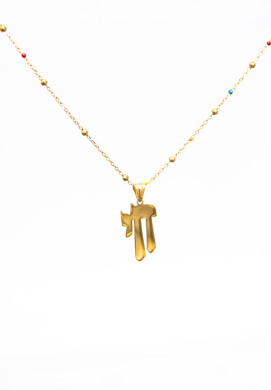 Big Chai on Coloured Bead Necklace