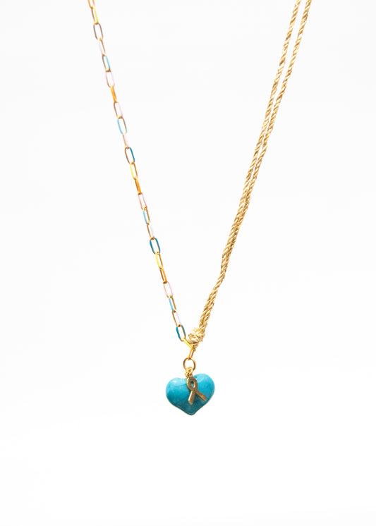 Heart and Ribbon On Half Cord Half Paperclip Chain