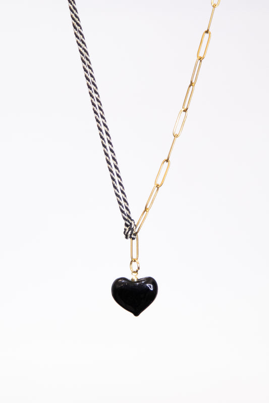 Heart On Half Cord Half Paperclip Chain