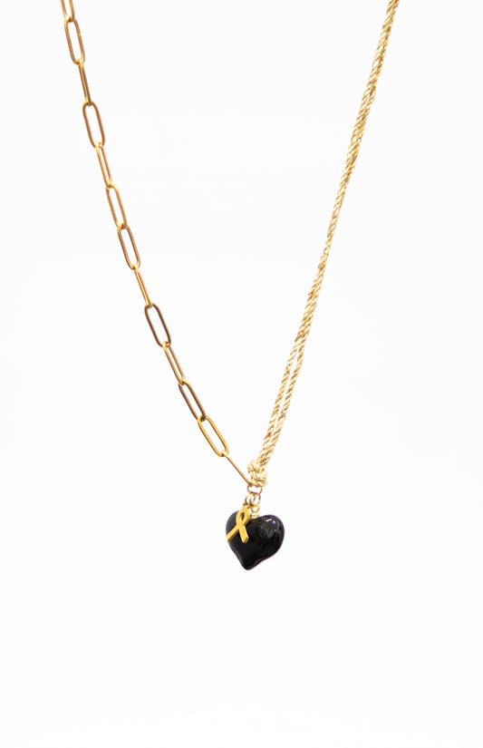 Heart and Ribbon On Half Cord Half Paperclip Chain