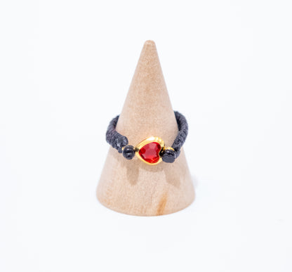 Cord Ring with Heart Stone