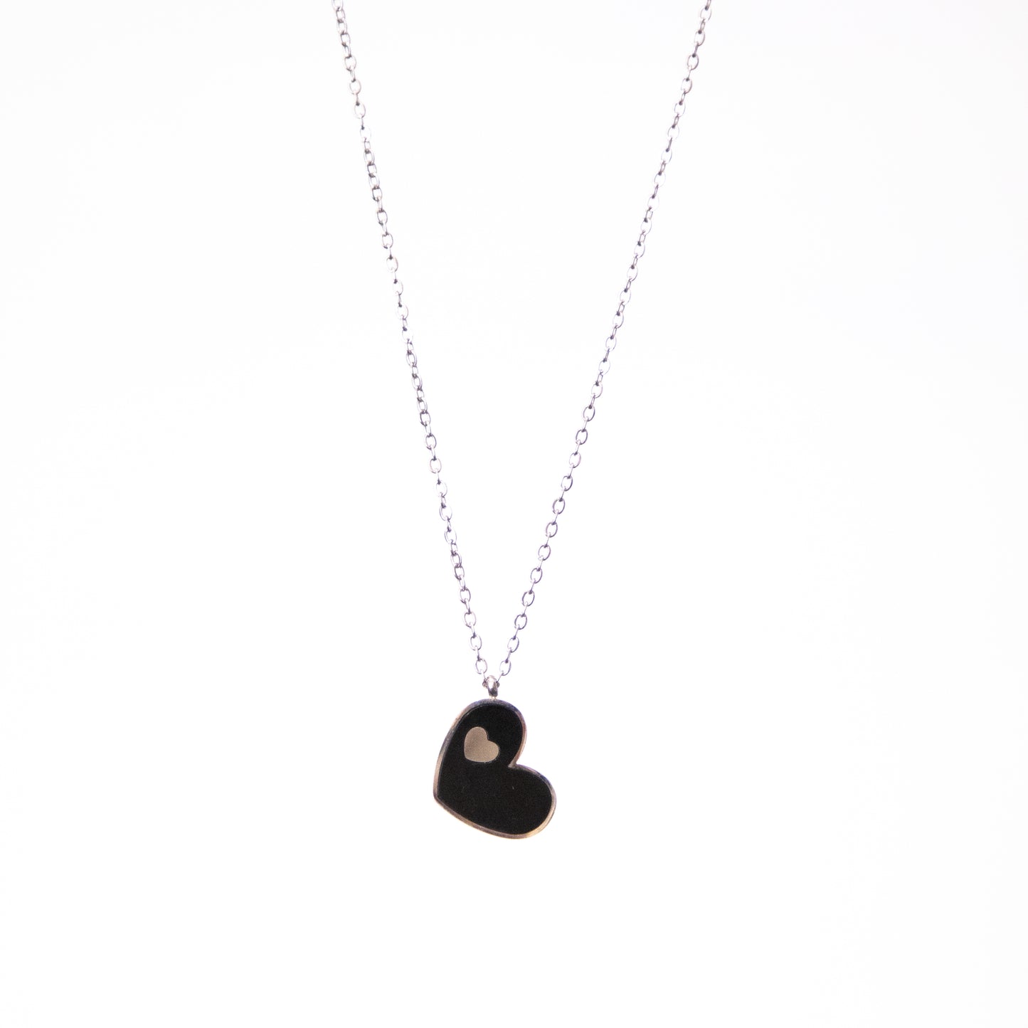 Sideways Heart with Baby Silver Heart Necklace